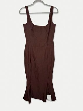 Vesper Brown Square Neck Fitted Maxi Dress Size 12 NWOT Made in UK